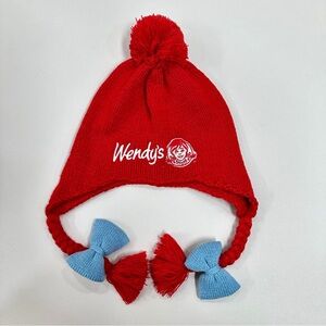 Wendy's Red Blue Bow Design Knit Hat one size unisex